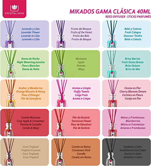 Ambientador de varillas Cristalinas™ Mikado aroma moras y frambuesas